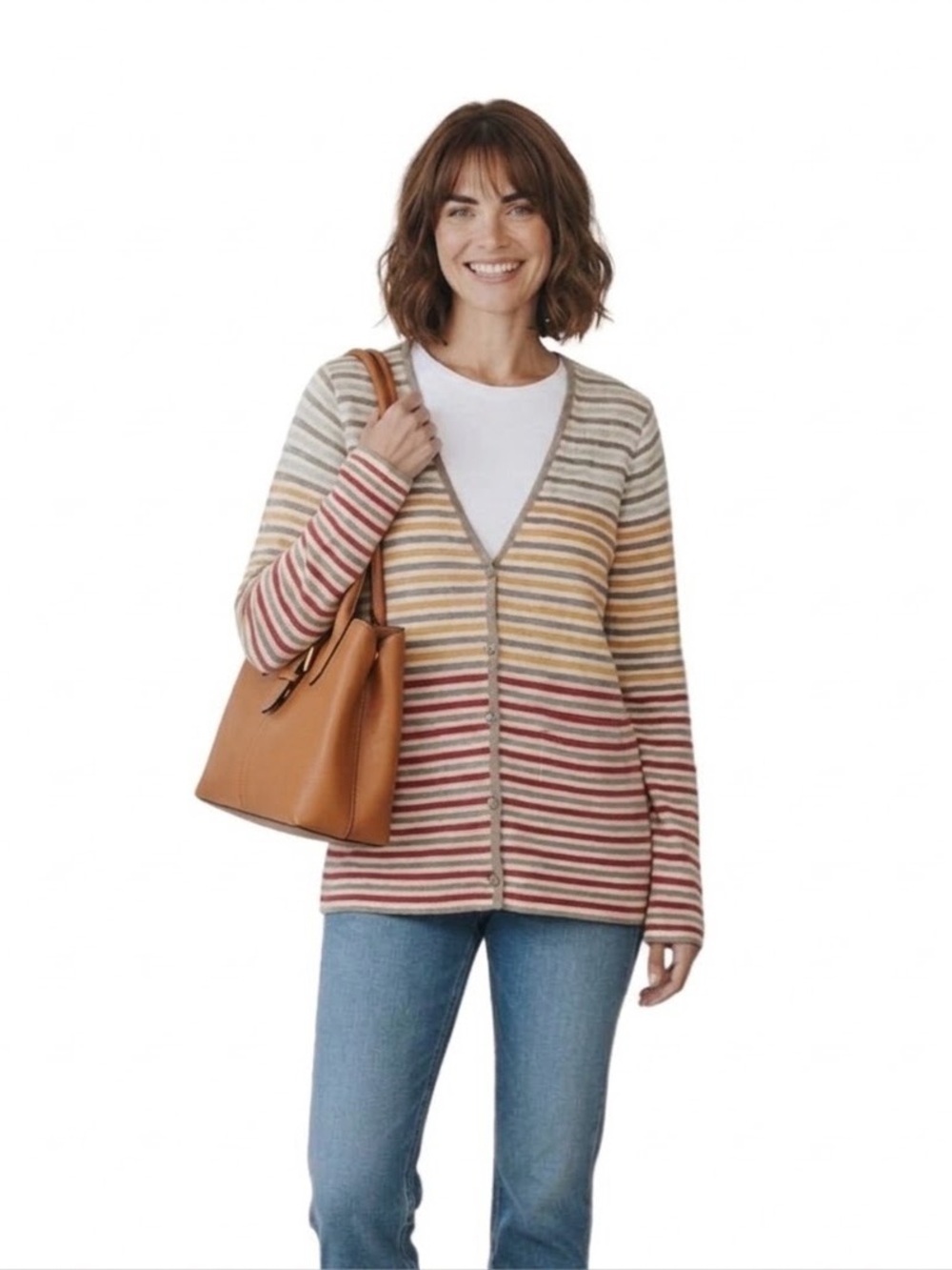 St. John Wool Blend Buttoned V-Neck Striped Cardigan size S